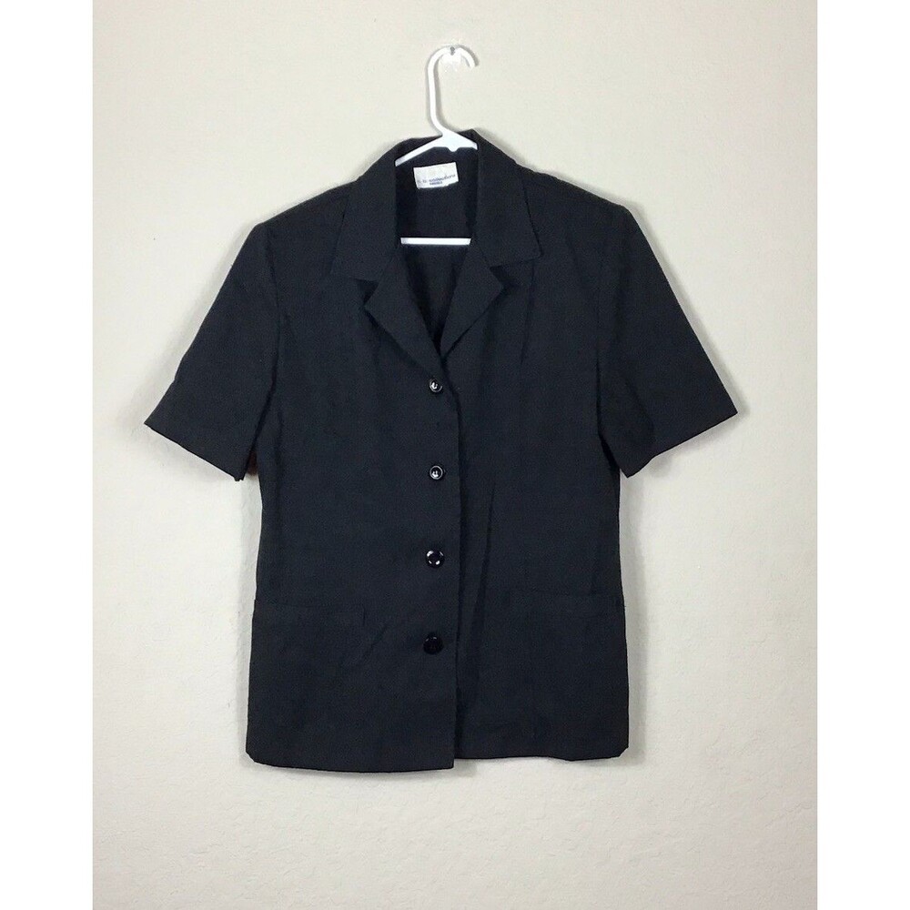 VTG CB Collections Misses 14 Blazer Blue Short Sleeve Button Padded Faux Pockets